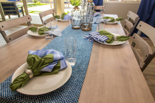 Dining Area Table With Chairs, Place Settings, Table Runner & Centerpieces Dining Area Table With Chairs, Place Settings, Table Runner & Centerpieces